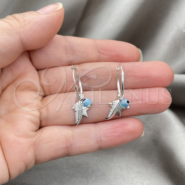 Sterling Silver Hoop Earrings — Small Hoop Evil Eye and Star Design with — alternate product view — SKU 149383 | Plata 925 aretes de aro — Small Hoop Evil Eye and estrella diseño with — SKU 149383