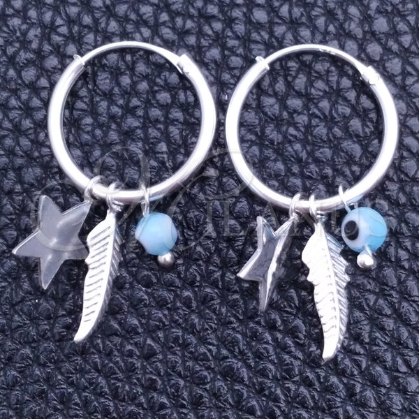 Sterling Silver Hoop Earrings — Small Hoop Evil Eye and Star Design with — main product view — SKU 149383 | Plata 925 aretes de aro — Small Hoop Evil Eye and estrella diseño with — SKU 149383