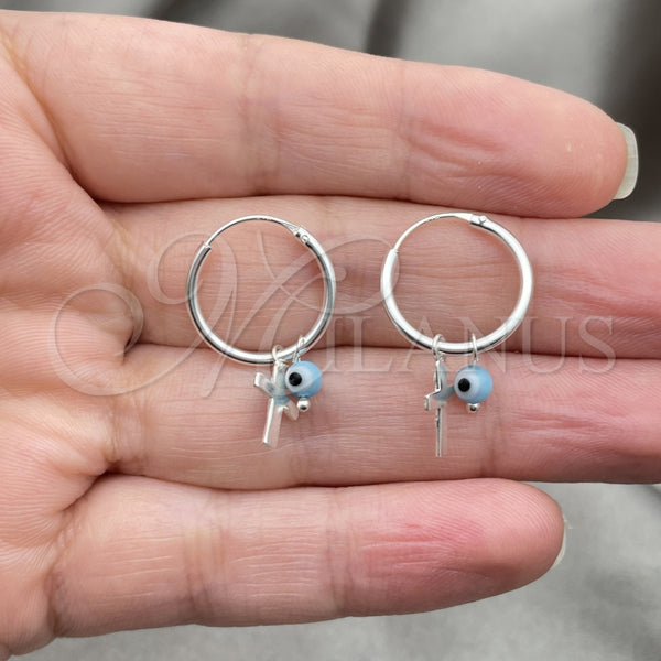 Sterling Silver Hoop Earrings — Small Hoop Evil Eye and Cross Design with — alternate product view — SKU 149384 | Plata 925 aretes de aro — Small Hoop Evil Eye and cruz diseño with — SKU 149384