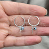 Sterling Silver Small Hoop, Evil Eye and Cross Design, with Aqua Blue Cubic Zirconia, Polished, Silver Finish, 02.401.0034.15