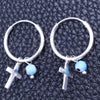 Sterling Silver Small Hoop, Evil Eye and Cross Design, with Aqua Blue Cubic Zirconia, Polished, Silver Finish, 02.401.0034.15