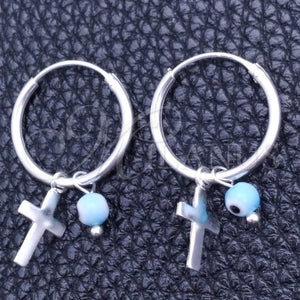 Sterling Silver Hoop Earrings — Small Hoop Evil Eye and Cross Design with — main product view — SKU 149384 | Plata 925 aretes de aro — Small Hoop Evil Eye and cruz diseño with — SKU 149384