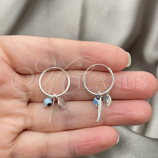 Sterling Silver Hoop Earrings — Small Hoop Evil Eye and Flower Design with — alternate product view — SKU 149386 | Plata 925 aretes de aro — Small Hoop Evil Eye and flor diseño with — SKU 149386
