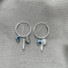 Sterling Silver Small Hoop, Evil Eye and Flower Design, with Aqua Blue Crystal, Polished, Silver Finish, 02.401.0036.15