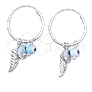 Sterling Silver Small Hoop, Evil Eye and Flower Design, with Aqua Blue Crystal, Polished, Silver Finish, 02.401.0036.15