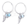 Sterling Silver Small Hoop, Evil Eye and Flower Design, with Aqua Blue Crystal, Polished, Silver Finish, 02.401.0036.15