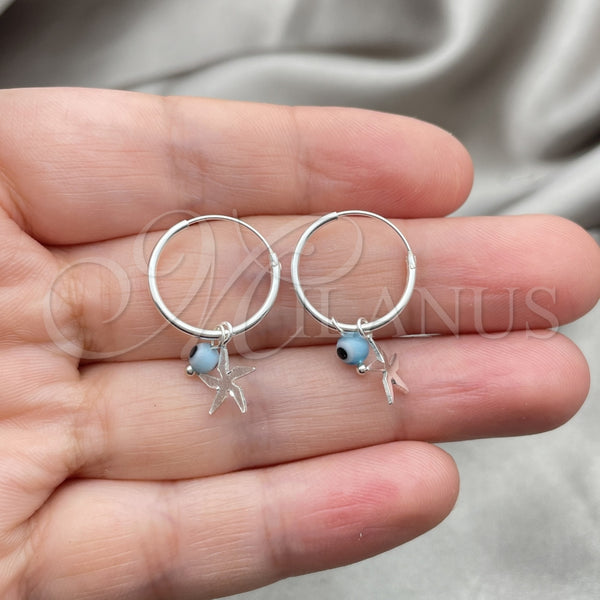 Sterling Silver Hoop Earrings — Small Hoop Evil Eye and Flower Design with — alternate product view — SKU 149387 | Plata 925 aretes de aro — Small Hoop Evil Eye and flor diseño with — SKU 149387