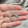 Sterling Silver Small Hoop, Evil Eye and Flower Design, with Aqua Blue Crystal, Polished, Silver Finish, 02.401.0037.15