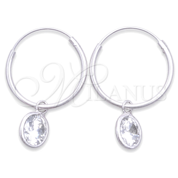 Sterling Silver Small Hoop, with White Cubic Zirconia, Polished, Silver Finish, 02.401.0039.15
