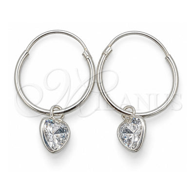 Sterling Silver Small Hoop, Heart Design, with White Cubic Zirconia, Polished, Silver Finish, 02.401.0040.15
