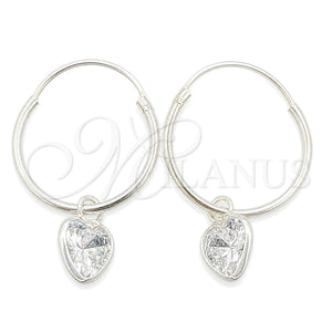 Sterling Silver Small Hoop, Heart Design, with White Cubic Zirconia, Polished, Silver Finish, 02.401.0040.15