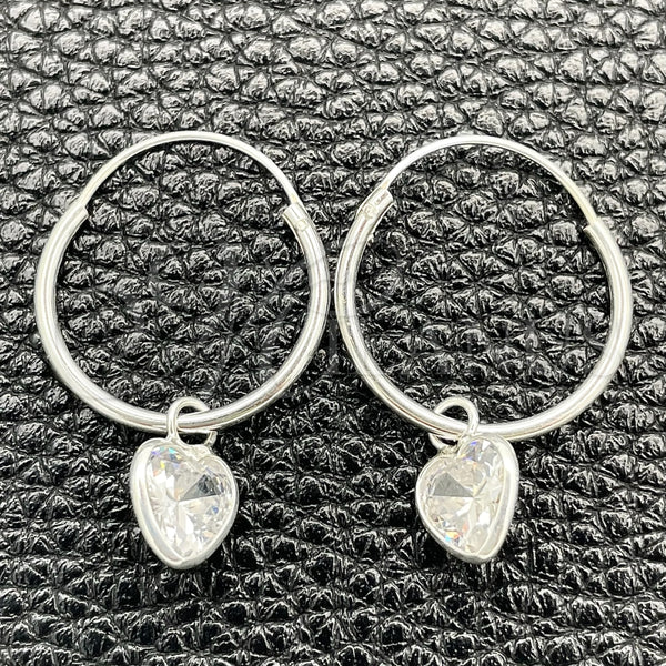 Sterling Silver Hoop Earrings — Small Hoop Heart Design with White Cubic Zirconia — main product view — SKU 149390 | Plata 925 aretes de aro — Small Hoop corazón diseño with blanco Cubic Zirconia — SKU 149390