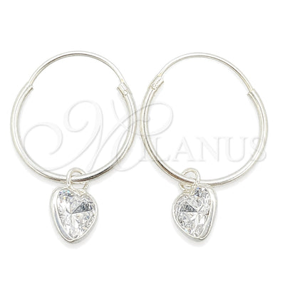 Sterling Silver Small Hoop, Heart Design, with White Cubic Zirconia, Polished, Silver Finish, 02.401.0040.15 for wholesale, main product view