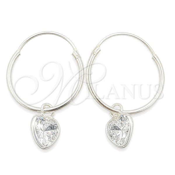 Sterling Silver Small Hoop, Heart Design, with White Cubic Zirconia, Polished, Silver Finish, 02.401.0040.15