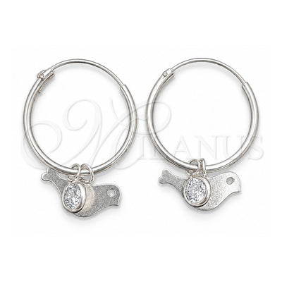 Sterling Silver Small Hoop, Bird Design, with White Cubic Zirconia, Polished, Silver Finish, 02.401.0041.15