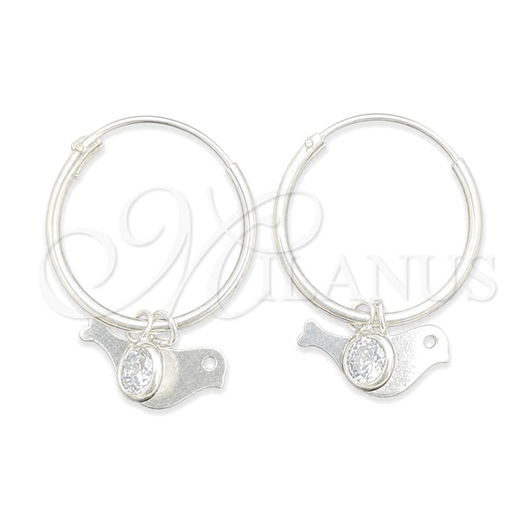 Sterling Silver Small Hoop, Bird Design, with White Cubic Zirconia, Polished, Silver Finish, 02.401.0041.15