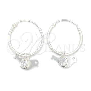Sterling Silver Small Hoop, Bird Design, with White Cubic Zirconia, Polished, Silver Finish, 02.401.0041.15