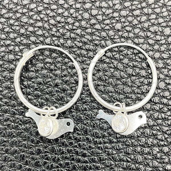 Sterling Silver Hoop Earrings — Small Hoop Bird Design with White Cubic Zirconia — main product view — SKU 149391 | Plata 925 aretes de aro — Small Hoop Bird diseño with blanco Cubic Zirconia — SKU 149391