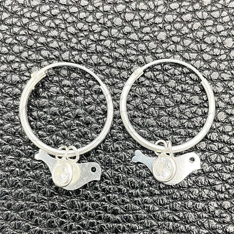 Sterling Silver Small Hoop, Bird Design, with White Cubic Zirconia, Polished, Silver Finish, 02.401.0041.15