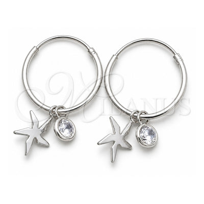 Sterling Silver Small Hoop, Flower Design, with White Cubic Zirconia, Polished, Silver Finish, 02.401.0042.15