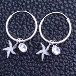 Sterling Silver Hoop Earrings — Small Hoop Flower Design with White Cubic Zirconia — main product view — SKU 149392 | Plata 925 aretes de aro — Small Hoop flor diseño with blanco Cubic Zirconia — SKU 149392