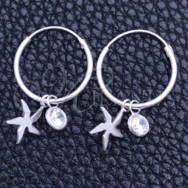 Sterling Silver Hoop Earrings — Small Hoop Flower Design with White Cubic Zirconia — main product view — SKU 149392 | Plata 925 aretes de aro — Small Hoop flor diseño with blanco Cubic Zirconia — SKU 149392