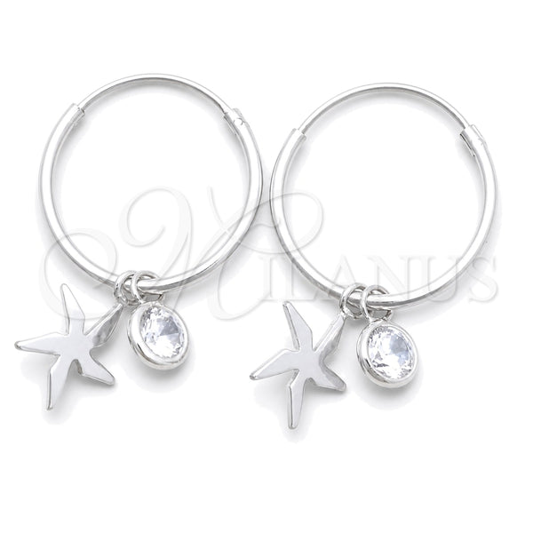 Sterling Silver Small Hoop, Flower Design, with White Cubic Zirconia, Polished, Silver Finish, 02.401.0042.15