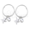 Sterling Silver Small Hoop, Flower Design, with White Cubic Zirconia, Polished, Silver Finish, 02.401.0042.15