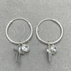 Sterling Silver Small Hoop, Cross Design, with White Cubic Zirconia, Polished, Silver Finish, 02.401.0043.15