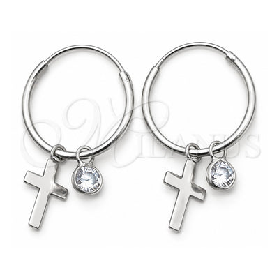 Sterling Silver Small Hoop, Cross Design, with White Cubic Zirconia, Polished, Silver Finish, 02.401.0043.15
