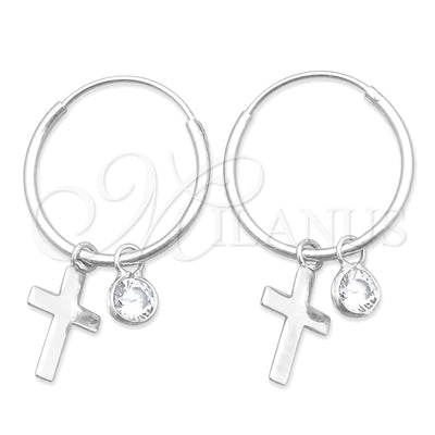 Sterling Silver Small Hoop, Cross Design, with White Cubic Zirconia, Polished, Silver Finish, 02.401.0043.15 for wholesale, main product view