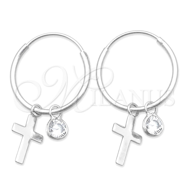 Sterling Silver Small Hoop, Cross Design, with White Cubic Zirconia, Polished, Silver Finish, 02.401.0043.15