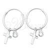 Sterling Silver Small Hoop, Cross Design, with White Cubic Zirconia, Polished, Silver Finish, 02.401.0043.15
