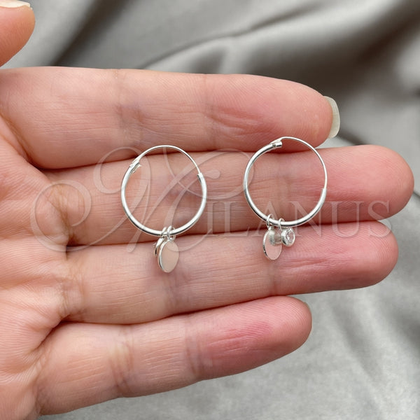 Sterling Silver Hoop Earrings — Small Hoop Ball Design with White Cubic Zirconia — alternate product view — SKU 149394 | Plata 925 aretes de aro — Small Hoop Ball diseño with blanco Cubic Zirconia — SKU 149394