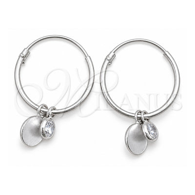 Sterling Silver Small Hoop, Ball Design, with White Cubic Zirconia, Polished, Silver Finish, 02.401.0044.15