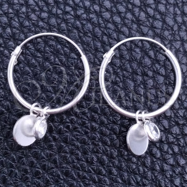 Sterling Silver Hoop Earrings — Small Hoop Ball Design with White Cubic Zirconia — main product view — SKU 149394 | Plata 925 aretes de aro — Small Hoop Ball diseño with blanco Cubic Zirconia — SKU 149394
