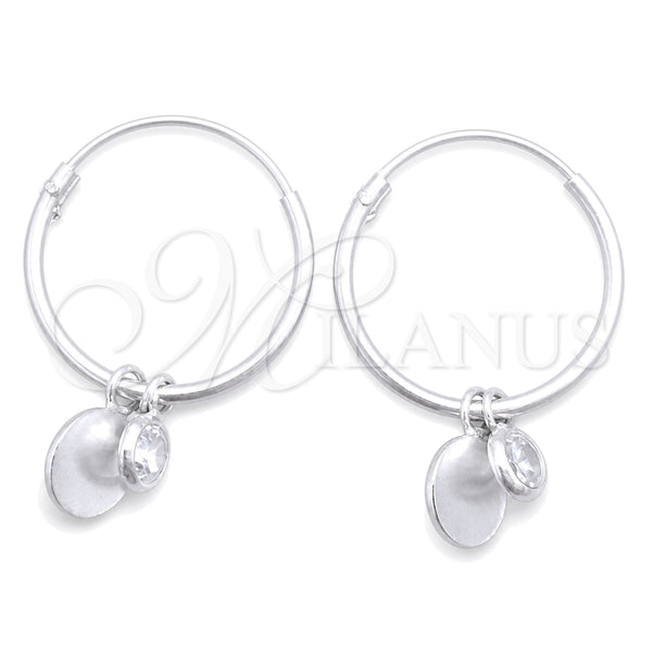 Sterling Silver Hoop Earrings — Small Hoop Ball Design with White Cubic Zirconia — main product view — SKU 149394 | Plata 925 aretes de aro — Small Hoop Ball diseño with blanco Cubic Zirconia — SKU 149394