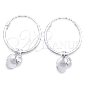 Sterling Silver Small Hoop, Ball Design, with White Cubic Zirconia, Polished, Silver Finish, 02.401.0044.15