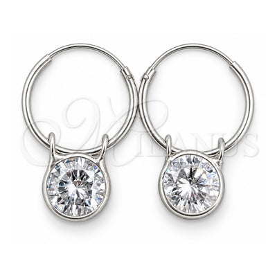 Sterling Silver Small Hoop, with White Cubic Zirconia, Polished, Silver Finish, 02.401.0045.15