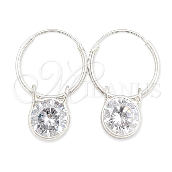 Sterling Silver Small Hoop, with White Cubic Zirconia, Polished, Silver Finish, 02.401.0045.15