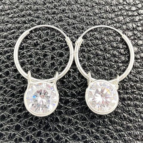 Sterling Silver Small Hoop, with White Cubic Zirconia, Polished, Silver Finish, 02.401.0045.15