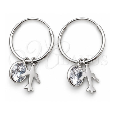 Sterling Silver Small Hoop, Airplane Design, with White Cubic Zirconia, Polished, Silver Finish, 02.401.0046.15