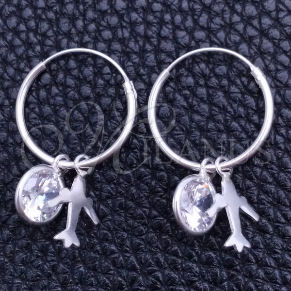 Sterling Silver Hoop Earrings — Small Hoop Airplane Design with White Cubic Zirconia — main product view — SKU 149396 | Plata 925 aretes de aro — Small Hoop Airplane diseño with blanco Cubic Zirconia — SKU 149396