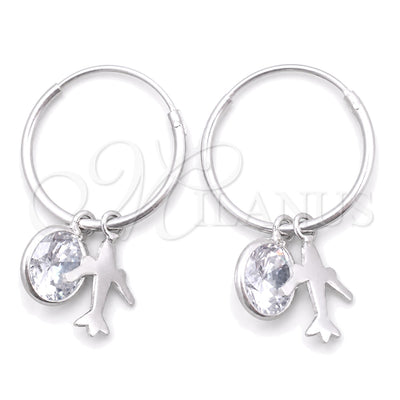 Sterling Silver Small Hoop, Airplane Design, with White Cubic Zirconia, Polished, Silver Finish, 02.401.0046.15 for wholesale, main product view