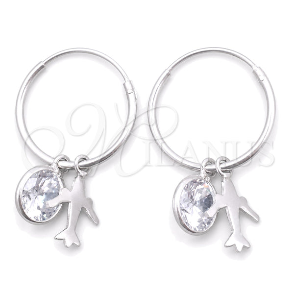 Sterling Silver Small Hoop, Airplane Design, with White Cubic Zirconia, Polished, Silver Finish, 02.401.0046.15
