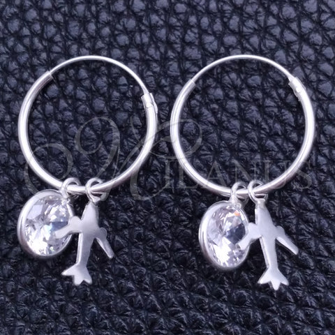 Sterling Silver Small Hoop, Airplane Design, with White Cubic Zirconia, Polished, Silver Finish, 02.401.0046.15