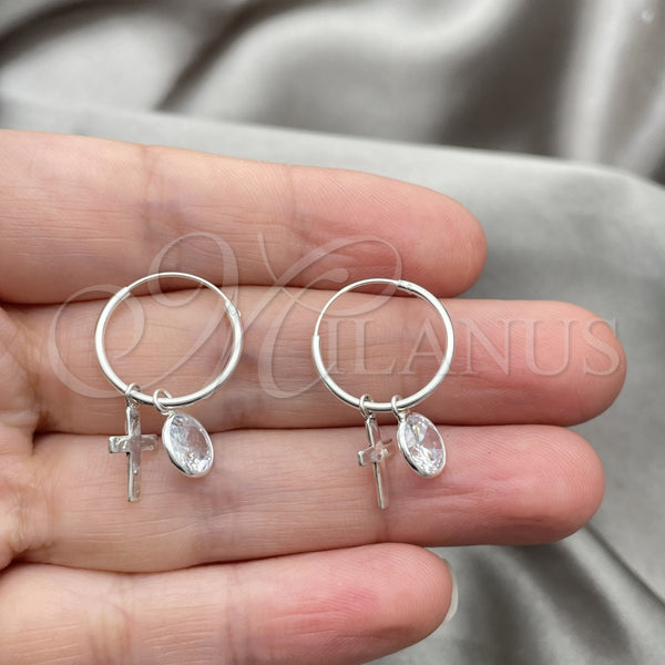 Sterling Silver Hoop Earrings — Small Hoop Cross Design with White Cubic Zirconia — alternate product view — SKU 149397 | Plata 925 aretes de aro — Small Hoop cruz diseño with blanco Cubic Zirconia — SKU 149397
