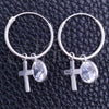Sterling Silver Small Hoop, Cross Design, with White Cubic Zirconia, Polished, Silver Finish, 02.401.0047.15