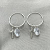 Sterling Silver Small Hoop, Cross Design, with White Cubic Zirconia, Polished, Silver Finish, 02.401.0047.15