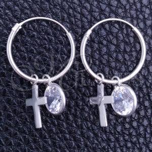 Sterling Silver Hoop Earrings — Small Hoop Cross Design with White Cubic Zirconia — main product view — SKU 149397 | Plata 925 aretes de aro — Small Hoop cruz diseño with blanco Cubic Zirconia — SKU 149397